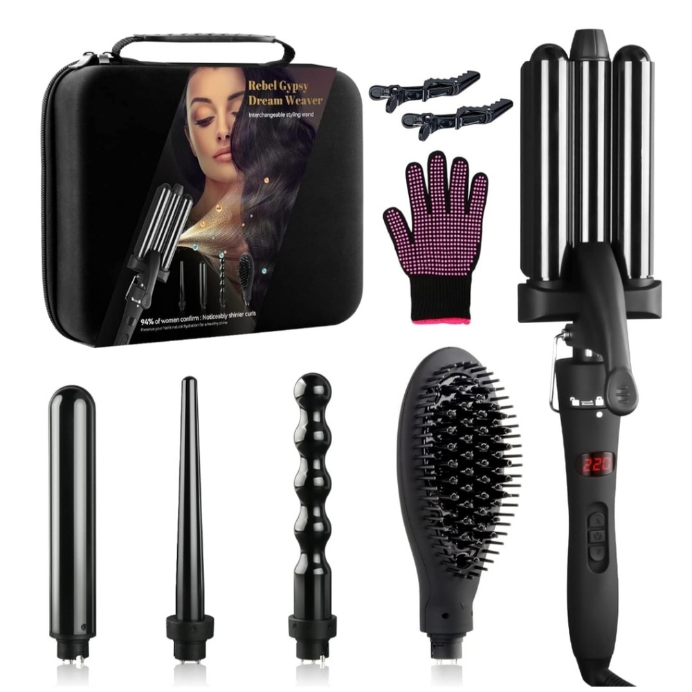 5 in 1 Curling Iron/Wand/Straightener Set with Interchangeable Barrel
